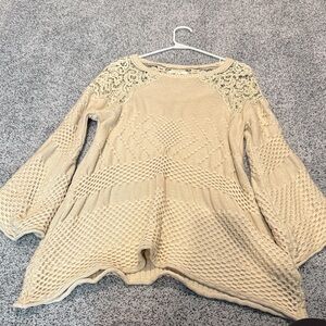 Cream Knit Sweater with Lace Details